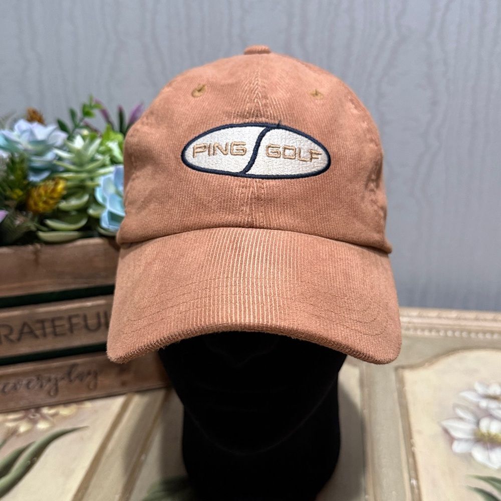 Vintage Ping Golf Corduroy Adjustable Strapback Hat Baseball Cap Tan Brown